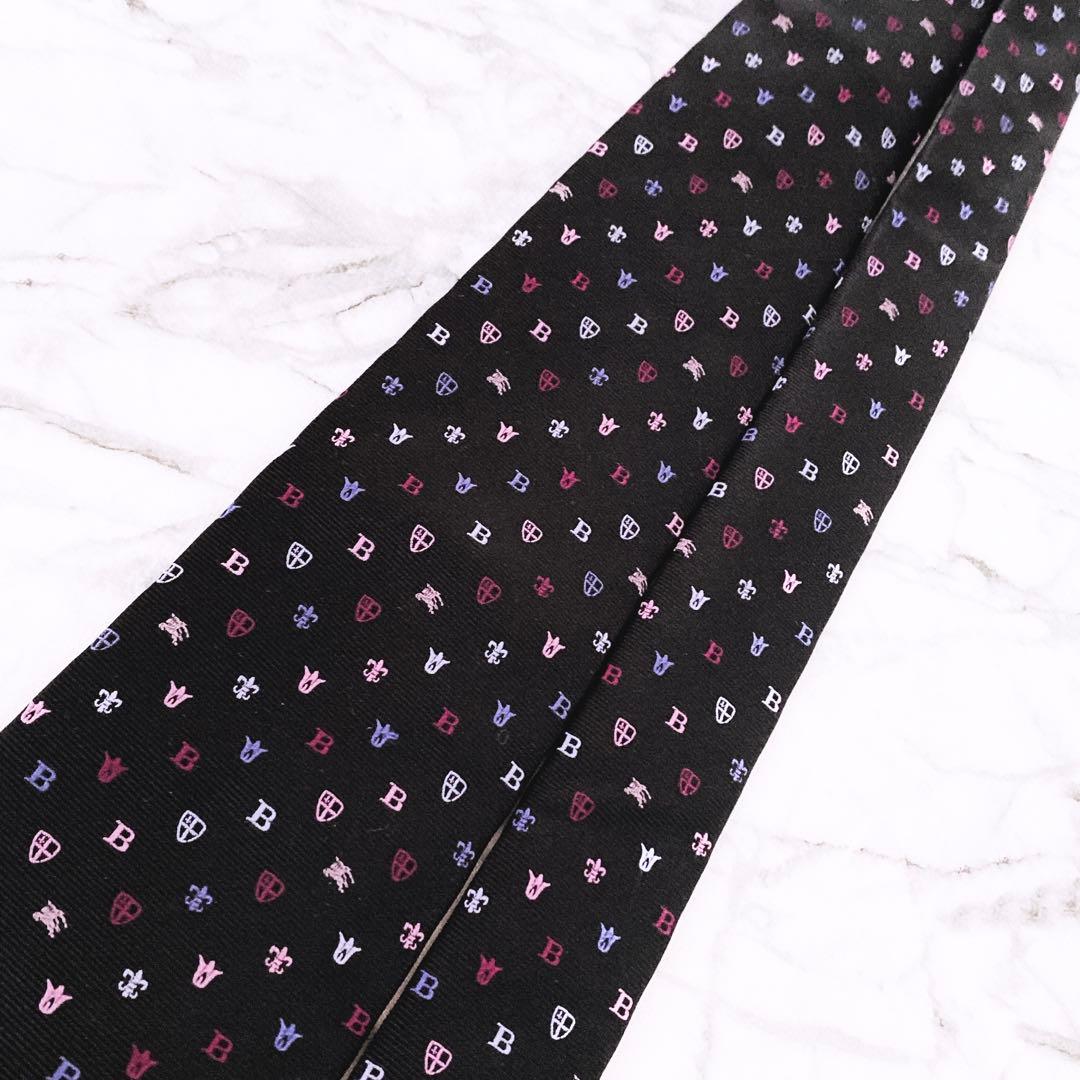 ✨未使用クラス✨バーバリー　ホースロゴ　マルチカラー　ドット　ブラック　ネクタイ