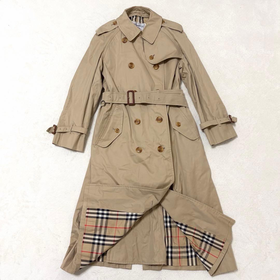 【美品ロング丈】バーバリーズ　トレンチコート　ノバチェック　ベルト　ベージュ　L