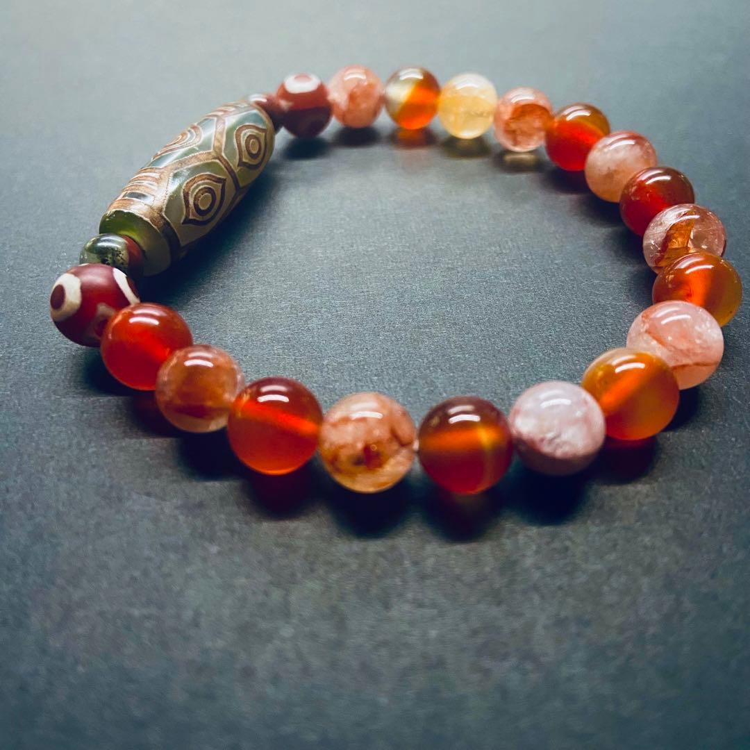 【龍眼天珠・三眼天珠・赤瑪瑙・ヒマラヤ赤水晶】