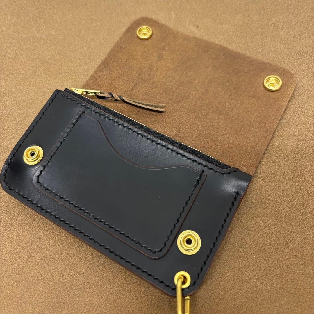 クロムエクセル　トラッカーウォレット　ミドル　黒　茶心 3層　HORWEEN