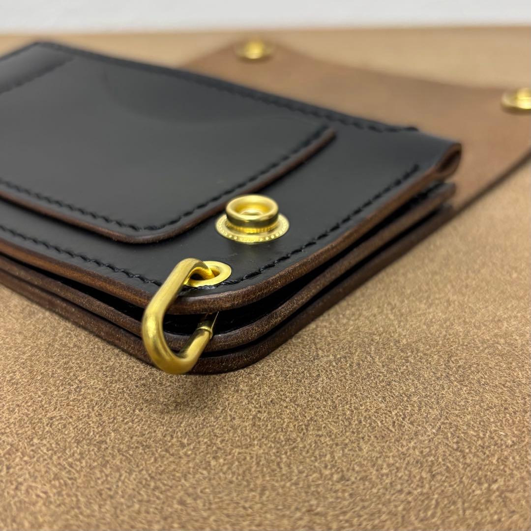 クロムエクセル　トラッカーウォレット　ミドル　黒　茶心 3層　HORWEEN