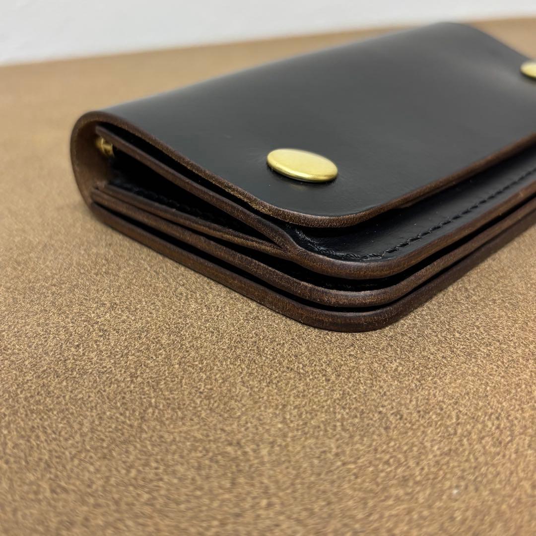 クロムエクセル　トラッカーウォレット　ミドル　黒　茶心 3層　HORWEEN