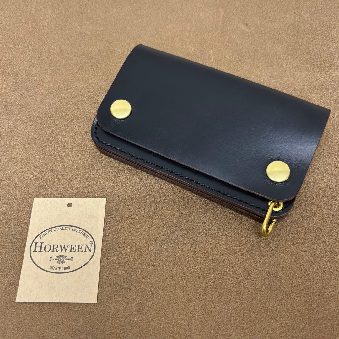 クロムエクセル　トラッカーウォレット　ミドル　黒　茶心 3層　HORWEEN