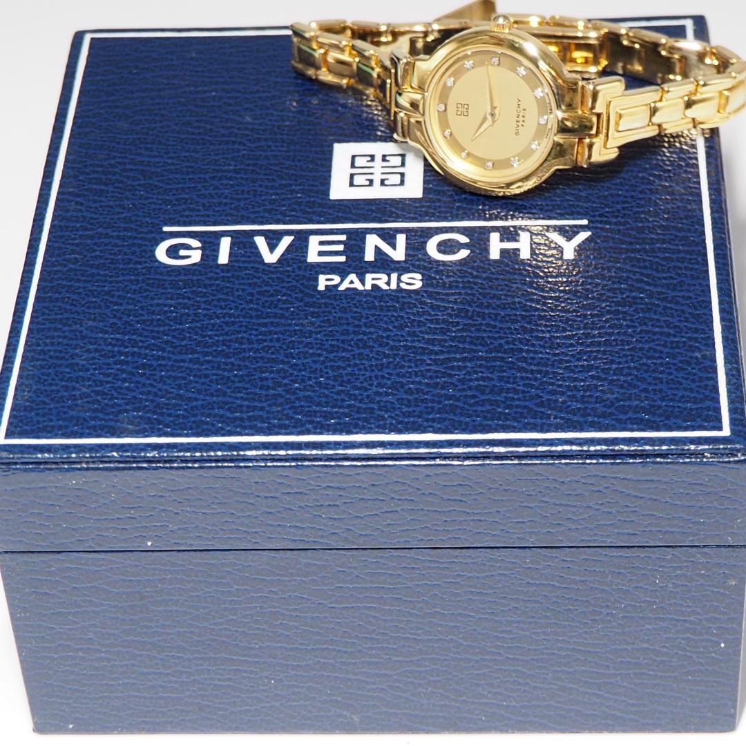 美品 ジバンシイ GIVENCHY ゴールド 12Pダイヤ 腕時計 箱 H212