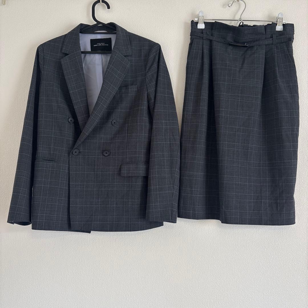 グレー系チェック スカートスーツ 上下セット（サイズ38）