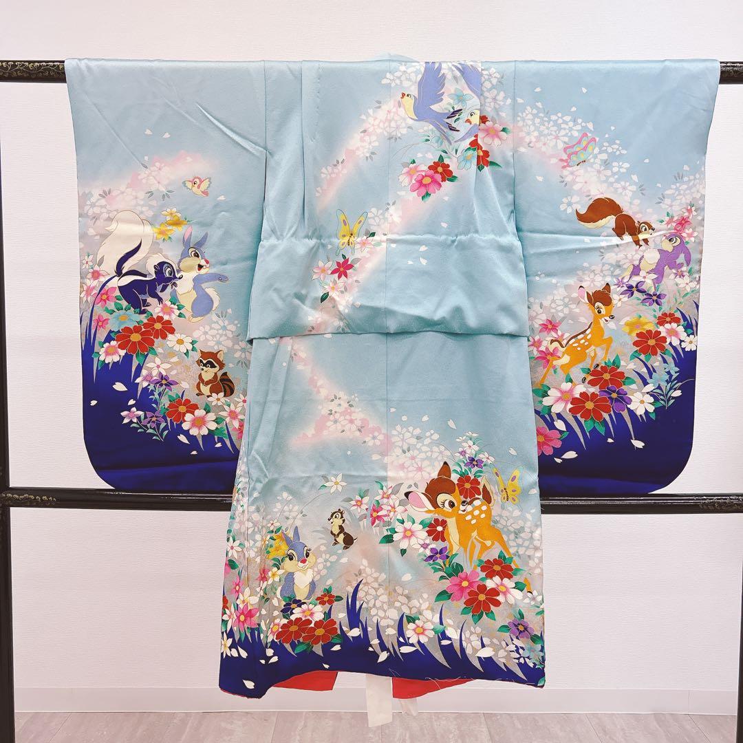 七五三7才女の子　振袖　晴れ着　水色　Walt Disney