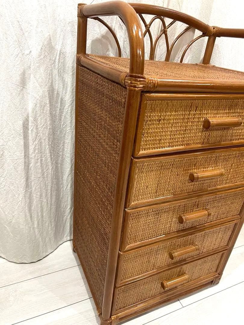 ラタン チェストタンス 5段引き出し 昭和レトロ 押入れ収納 藤