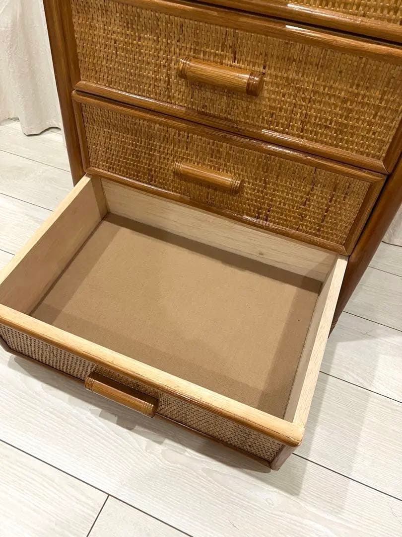 ラタン チェストタンス 5段引き出し 昭和レトロ 押入れ収納 藤
