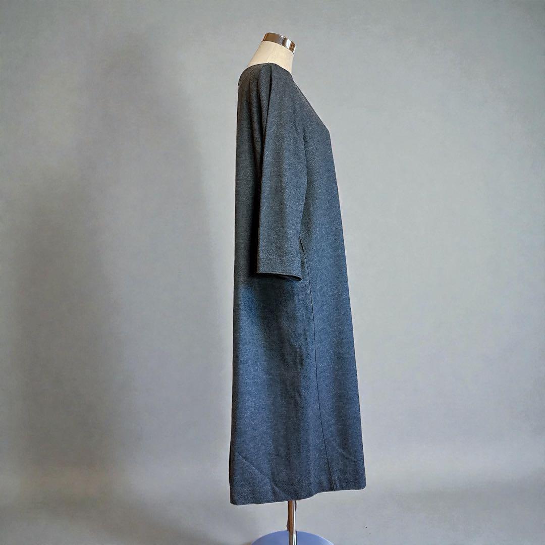 美品 23区 大きいサイズ ウール圧縮スムース サック ワンピース グレー 48