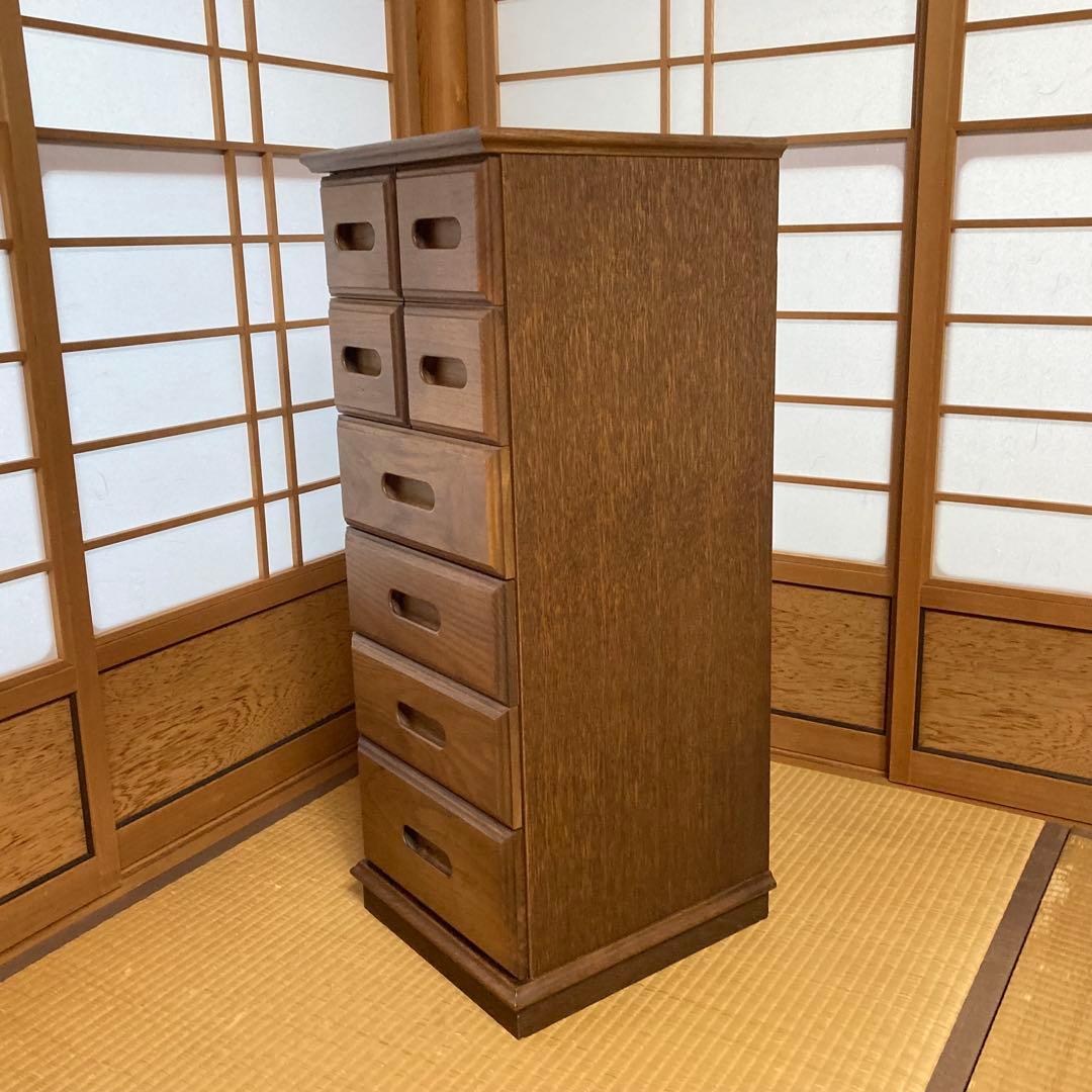 渡部木工 引き出し チェスト 箪笥 スリム 茶 木製 ナラ材 8杯 家具 レトロ