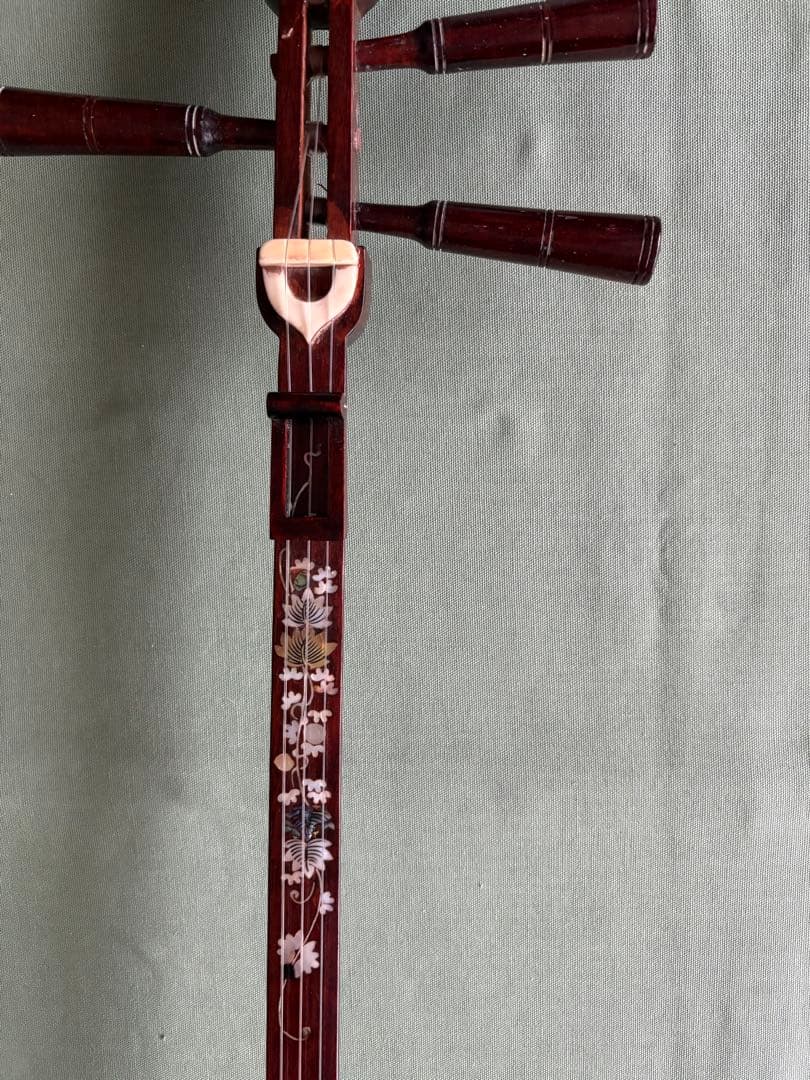 ベトナムの民族楽器ダンタム／螺鈿装飾・蛇皮張りの三弦楽器