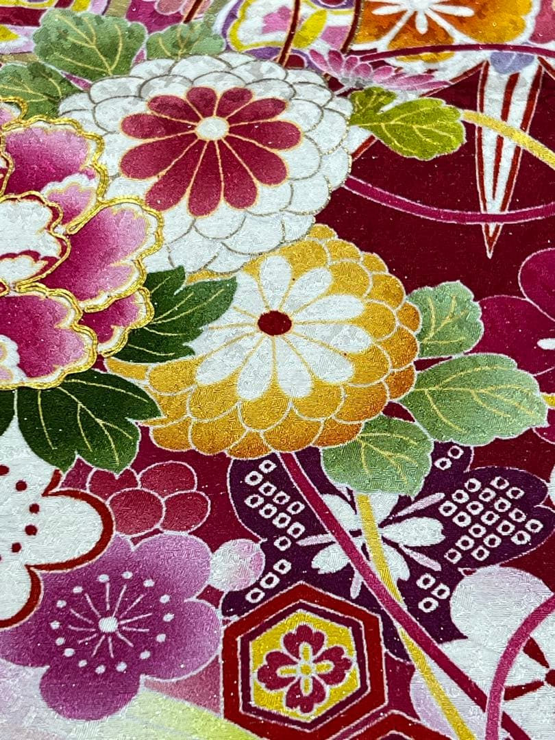 振り袖　フルセット　長襦袢　金彩加工　刺繍入り　銀通し　成人式　ブランド　742