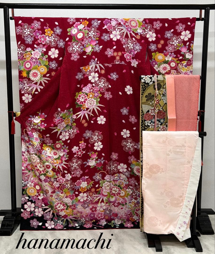 振り袖　フルセット　長襦袢　金彩加工　刺繍入り　銀通し　成人式　ブランド　742