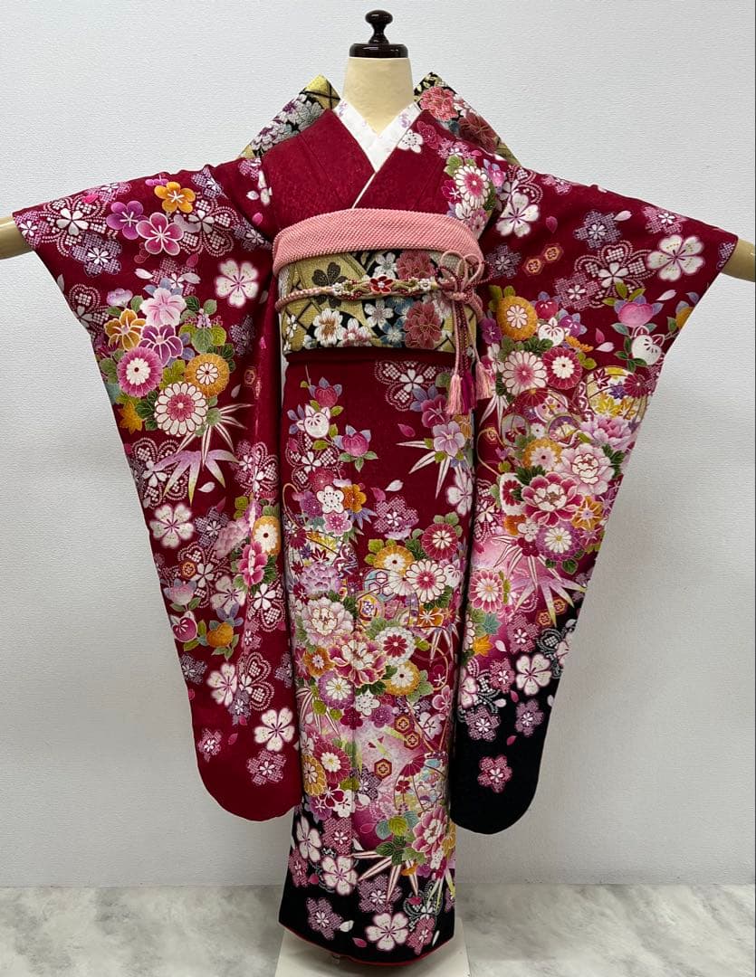 振り袖　フルセット　長襦袢　金彩加工　刺繍入り　銀通し　成人式　ブランド　742