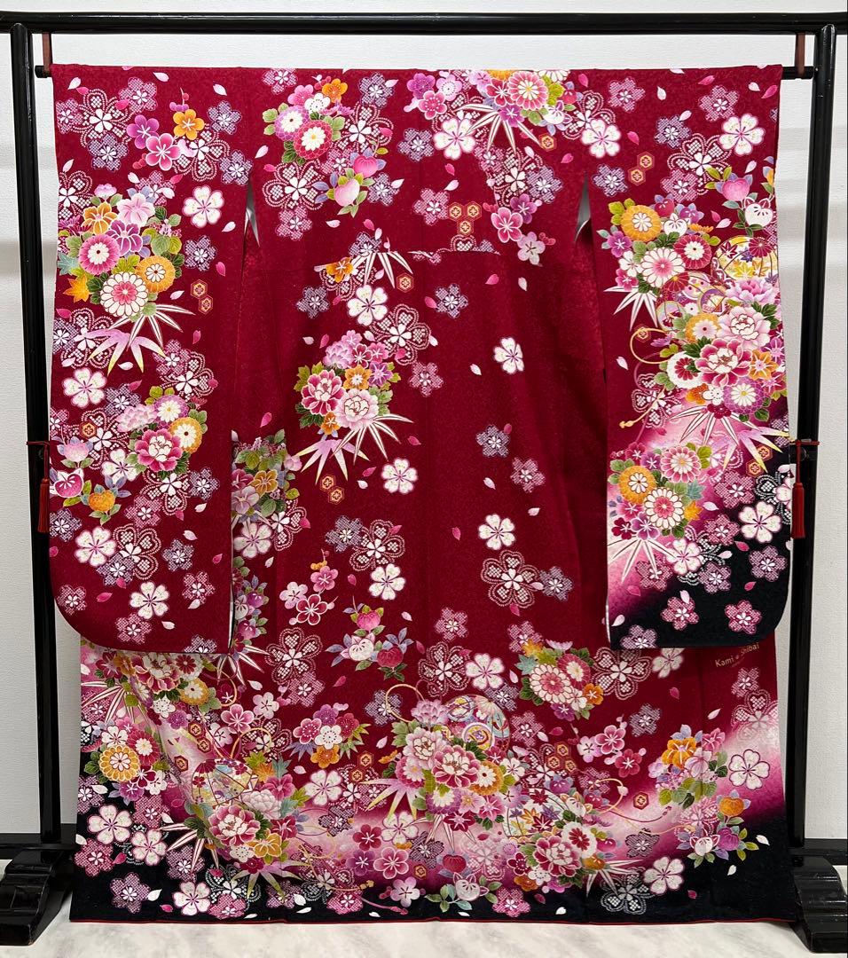 振り袖　フルセット　長襦袢　金彩加工　刺繍入り　銀通し　成人式　ブランド　742