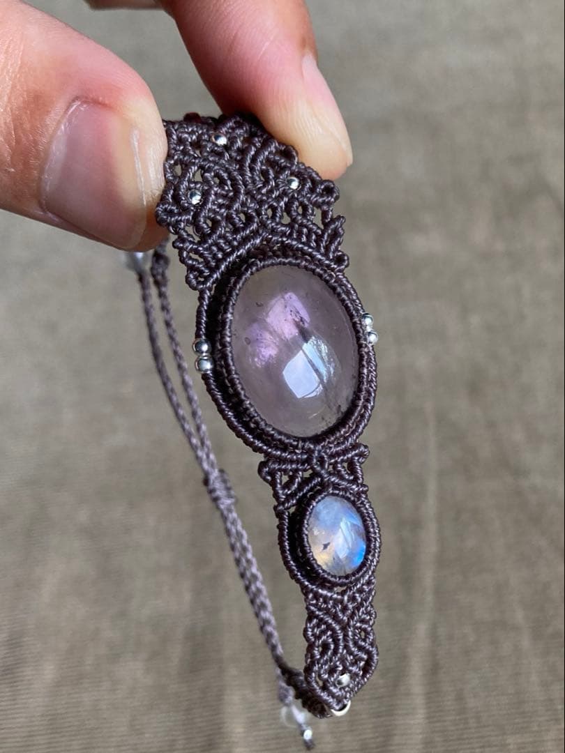 アメジスト　レインボームーンストーン　マクラメブレスレット