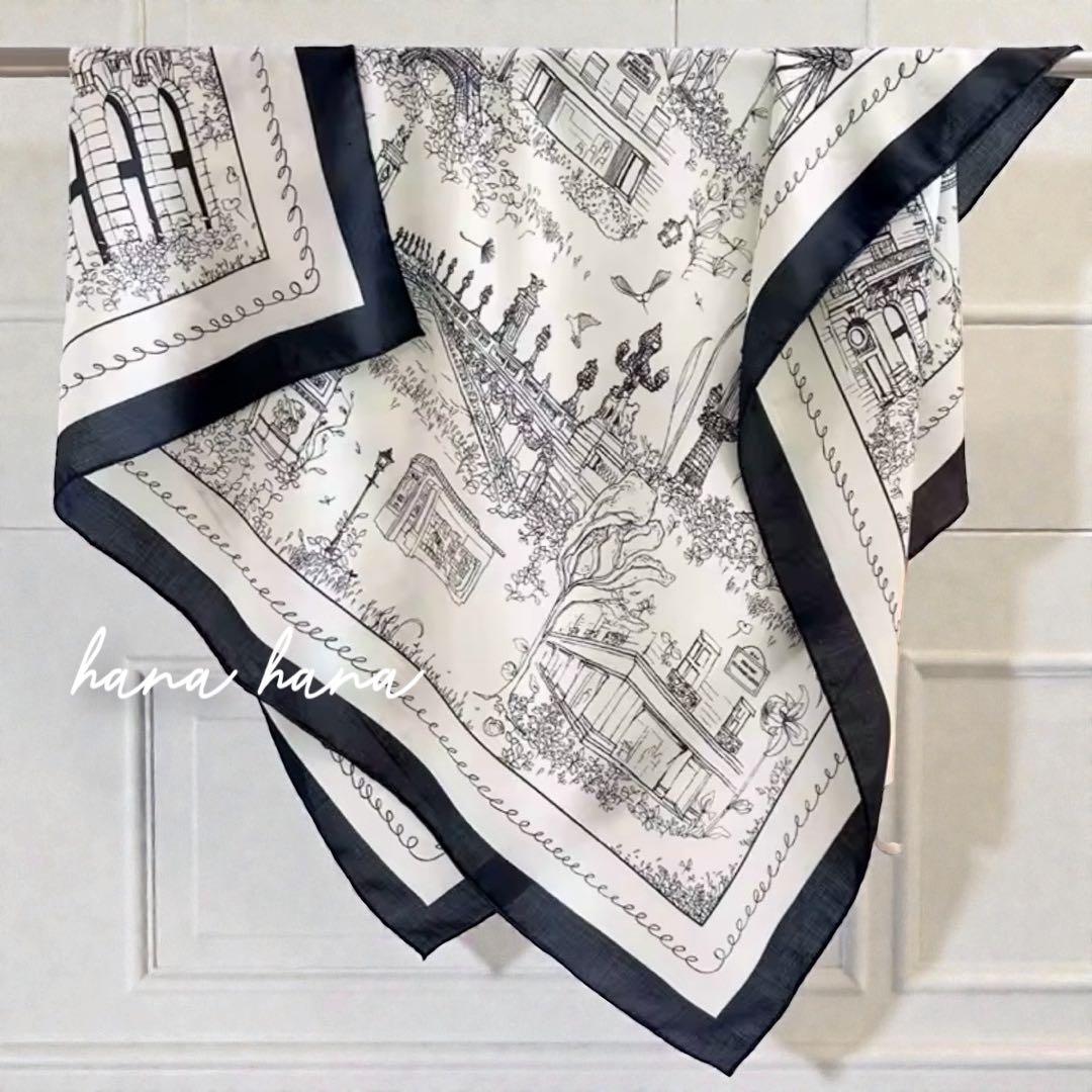 大判 ショール スカーフ ストール モノトーン 黒 オフホワイト エクリュ 白