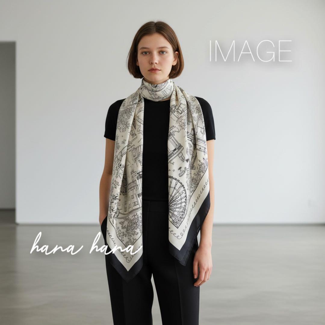 大判 ショール スカーフ ストール モノトーン 黒 オフホワイト エクリュ 白