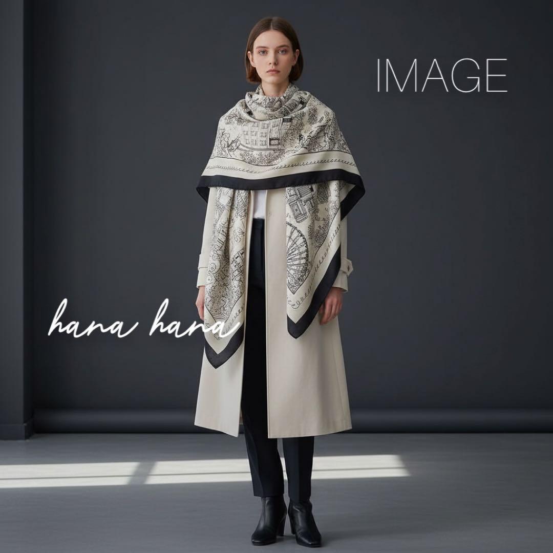 大判 ショール スカーフ ストール モノトーン 黒 オフホワイト エクリュ 白