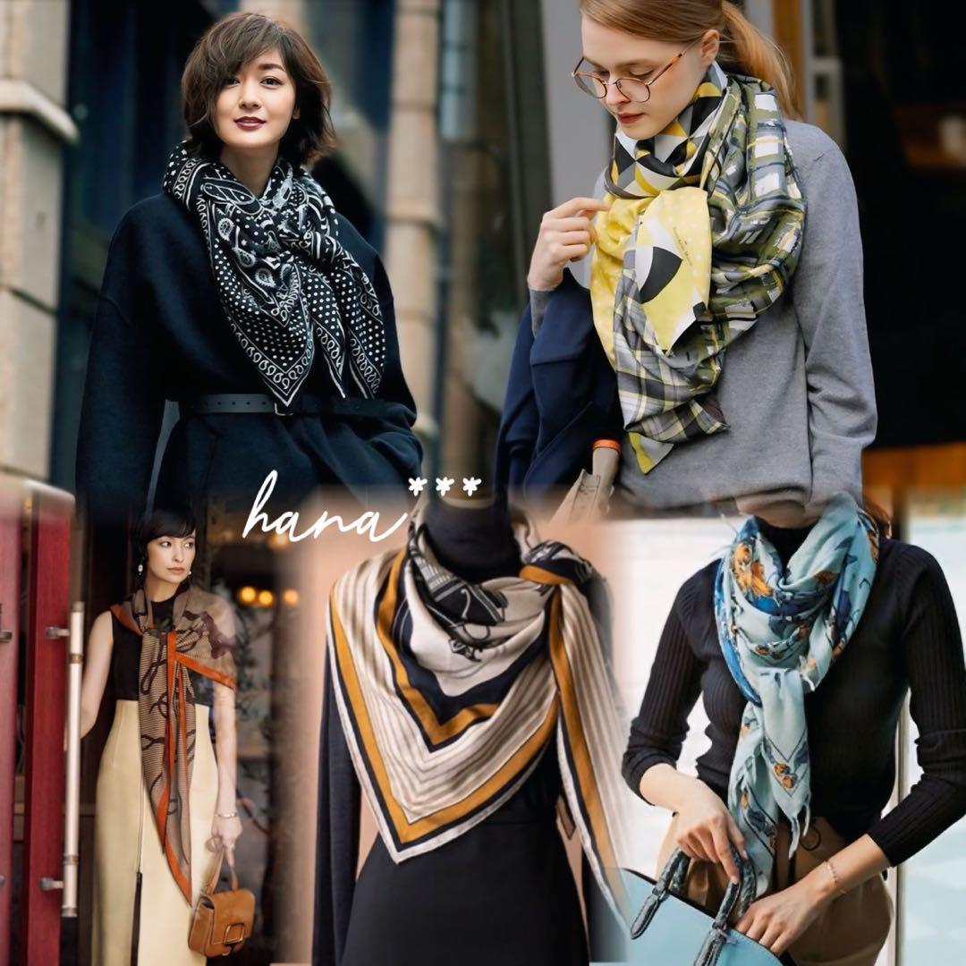 大判 ショール スカーフ ストール モノトーン 黒 オフホワイト エクリュ 白