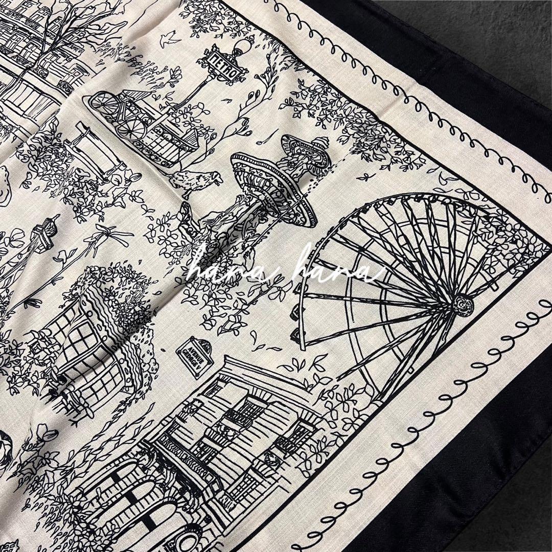 大判 ショール スカーフ ストール モノトーン 黒 オフホワイト エクリュ 白