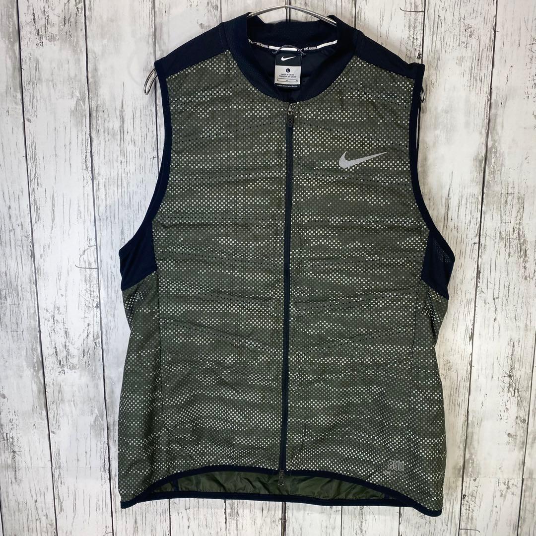 NIKE ランニング　エアロロフト 800 ダウン　ベスト　緑　黒　カモフラ　L