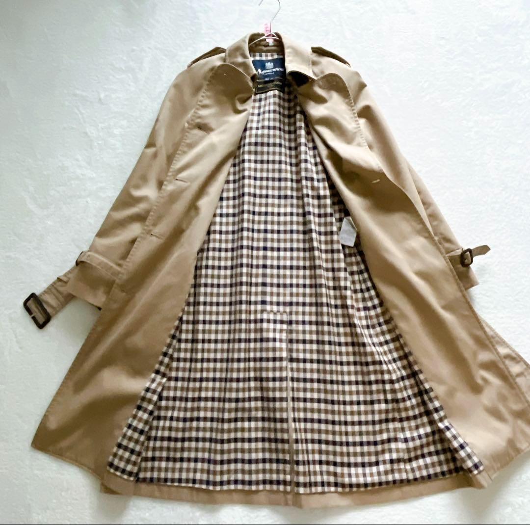 クリーニング済☆ Aquascutum ベルト付きトレンチコート　チェック柄