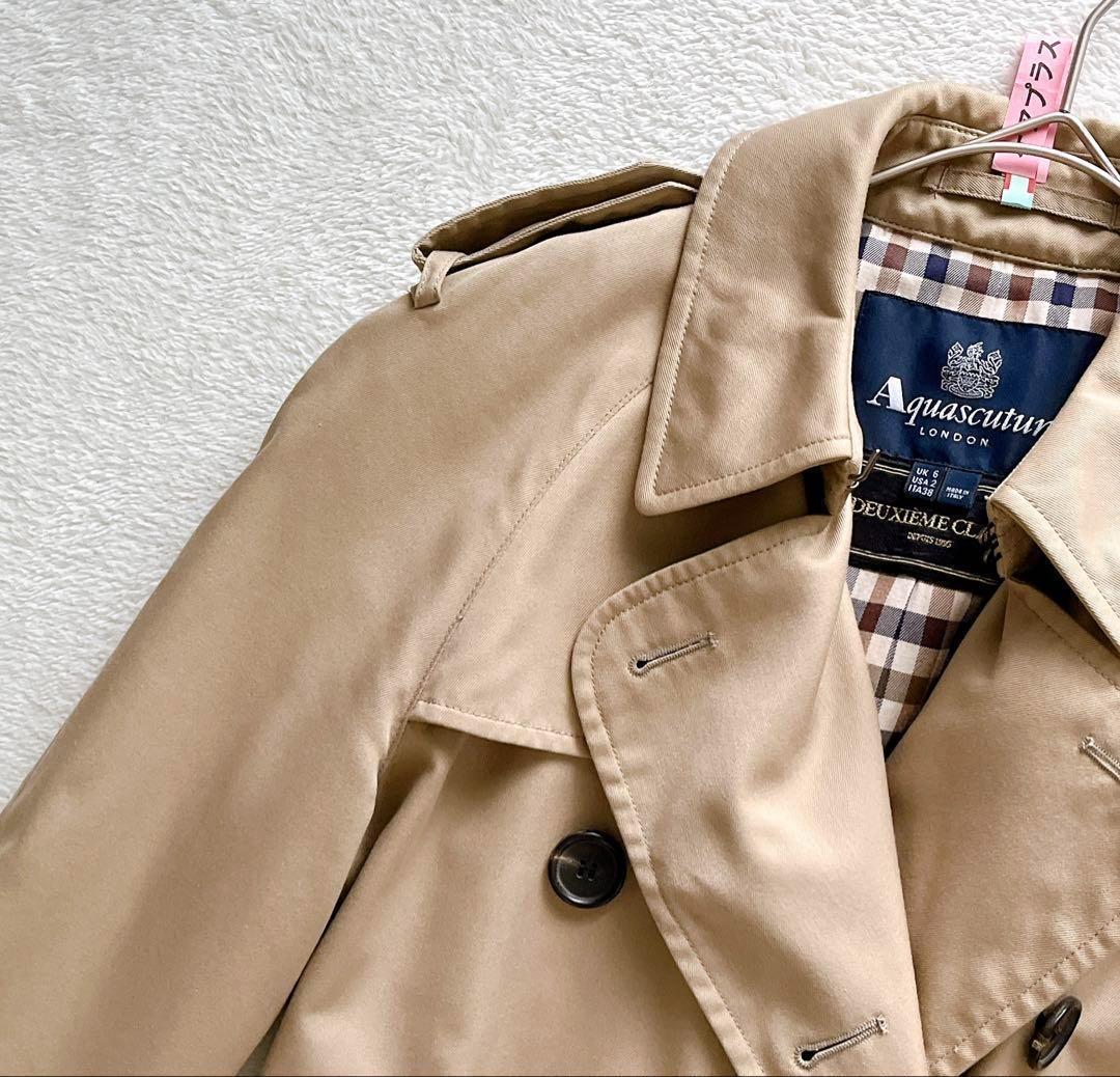 クリーニング済☆ Aquascutum ベルト付きトレンチコート　チェック柄