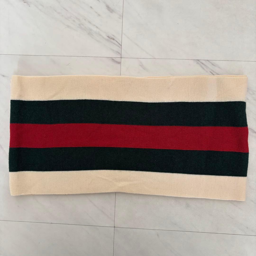 GUCCI /グッチ シェリーライン ウール マフラー 赤×グリーン