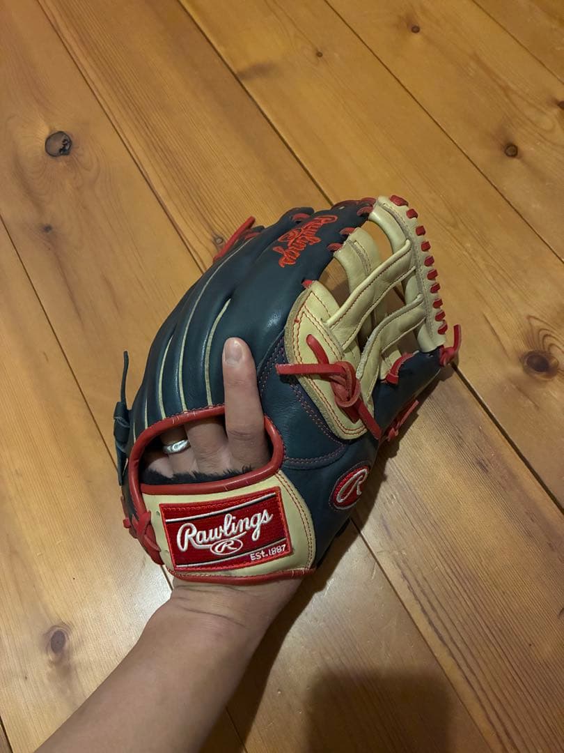 【美品】ローリングス 軟式グローブ 内野手用 ネイビー×キャメル 希少カラー