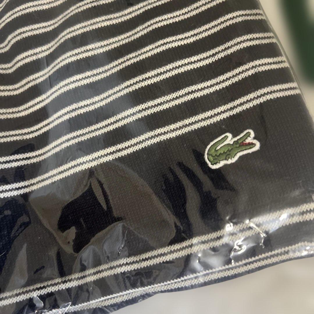 新品タグ付！LACOSTE ボーダーマフラー ウール100% ネイビー