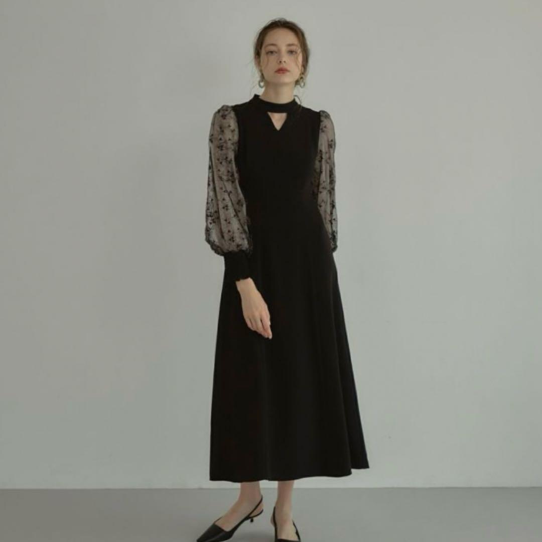 ANDRESD sleeve embroidery dress ブラック L