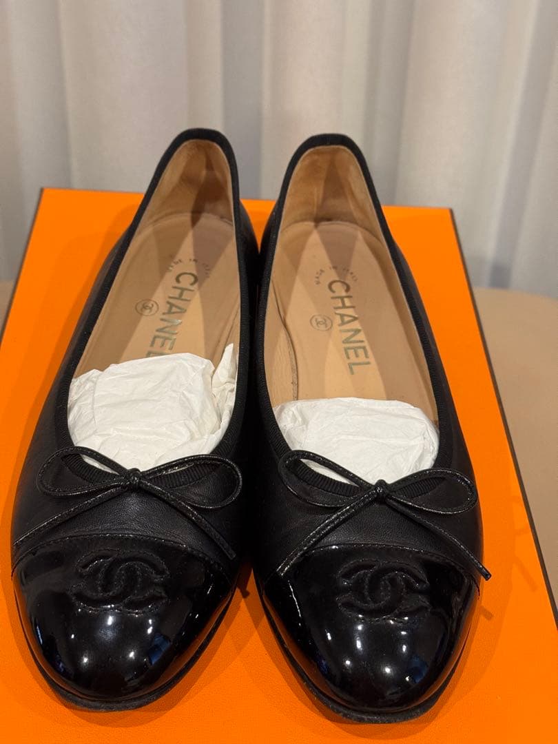 【美品】CHANEL シャネル バレリーナ フラットシューズ 37 ブラック