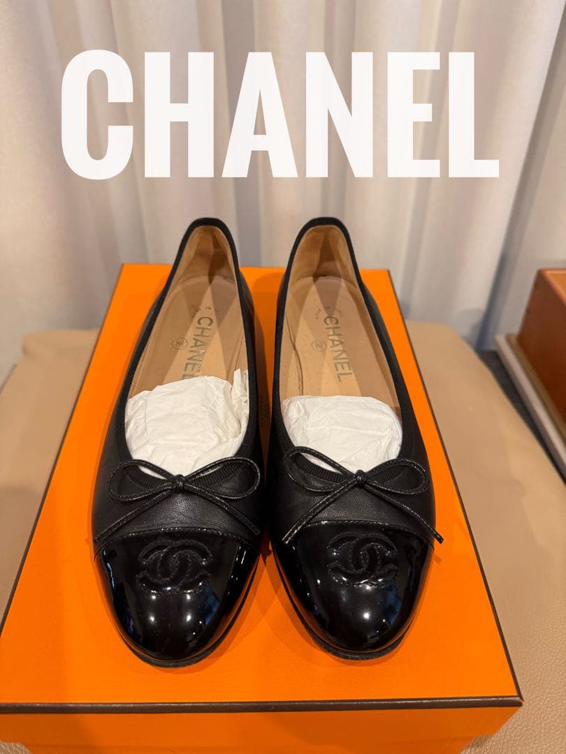 【美品】CHANEL シャネル バレリーナ フラットシューズ 37 ブラック