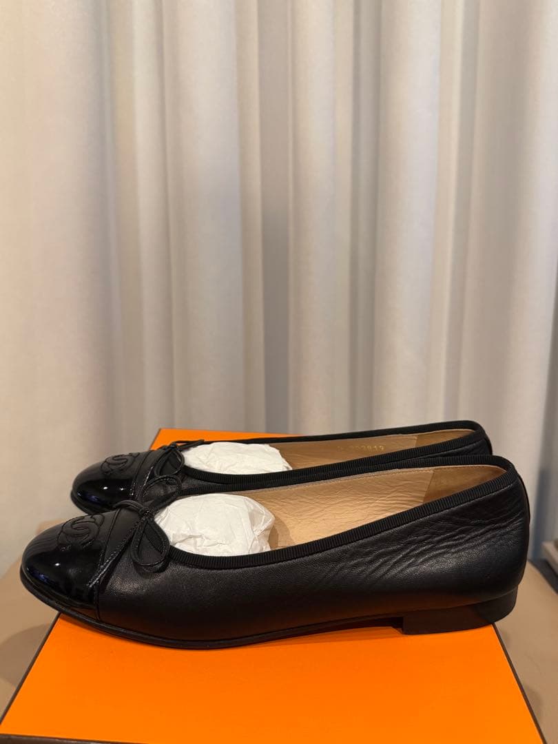 【美品】CHANEL シャネル バレリーナ フラットシューズ 37 ブラック