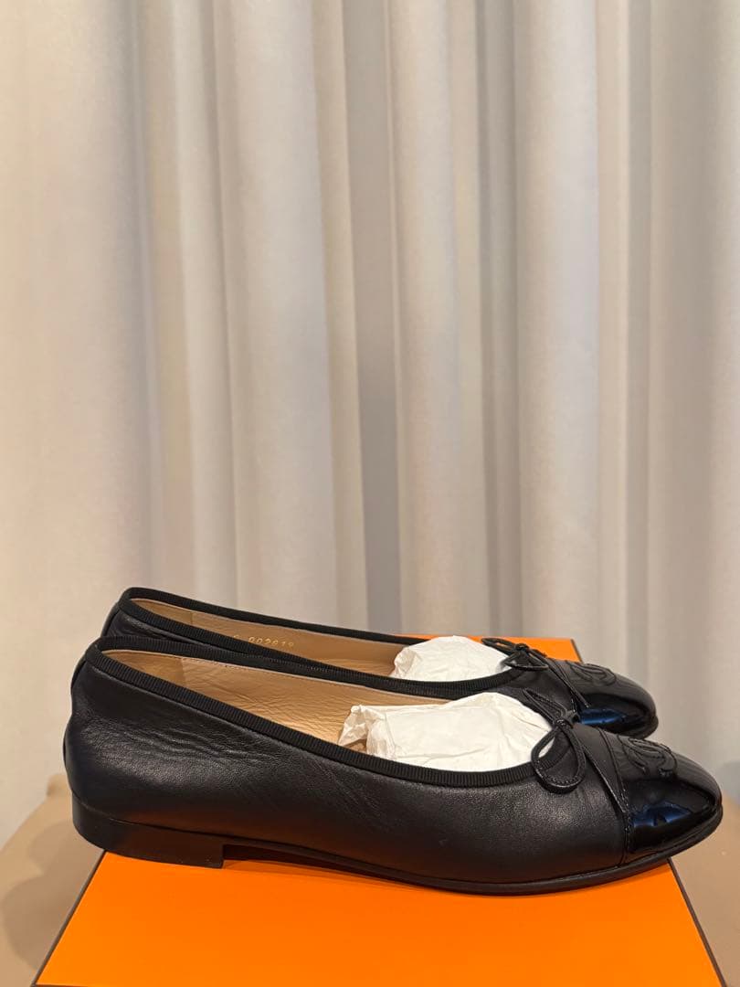 【美品】CHANEL シャネル バレリーナ フラットシューズ 37 ブラック