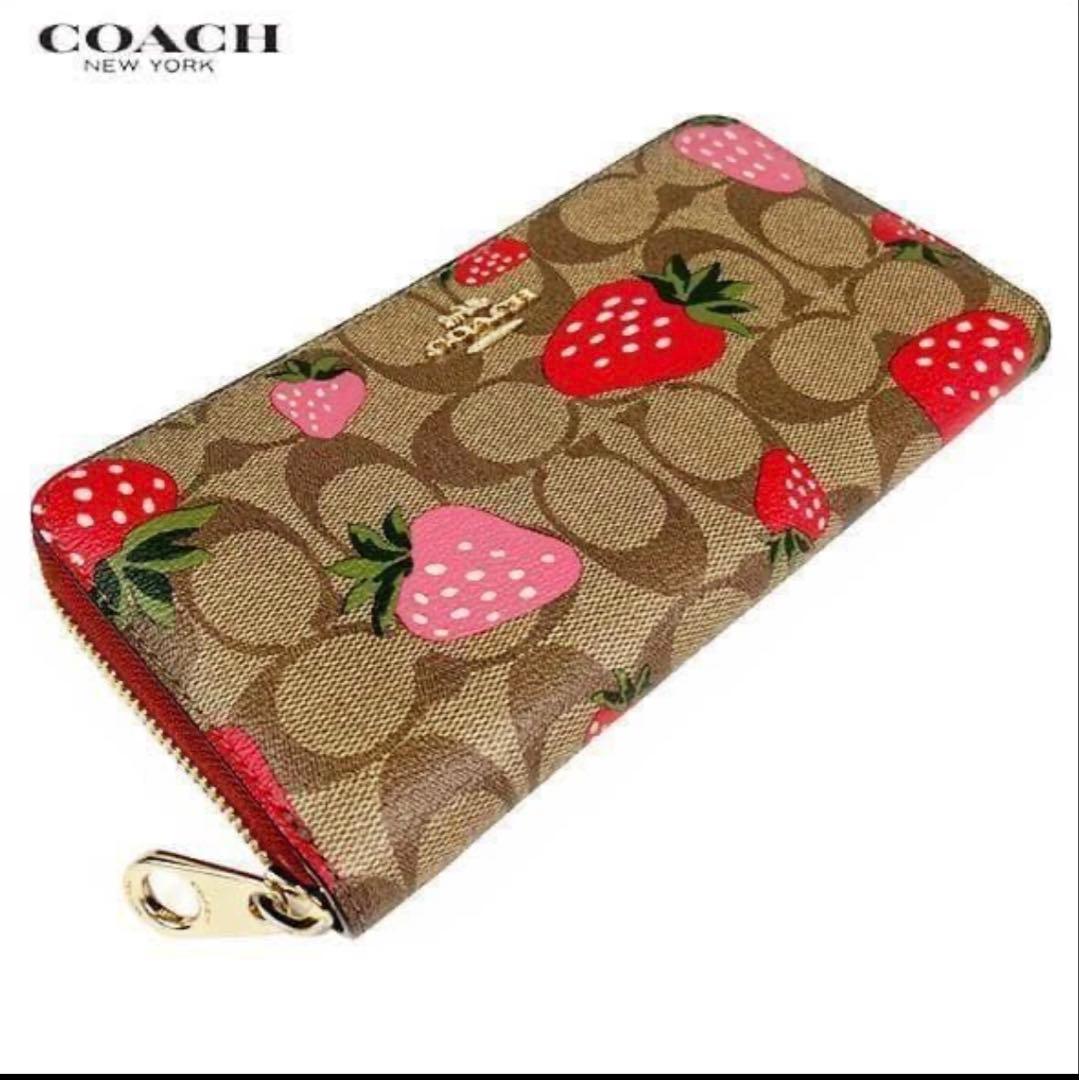 コーチCOACHストロベリー苺シグネチャーレザー長財布