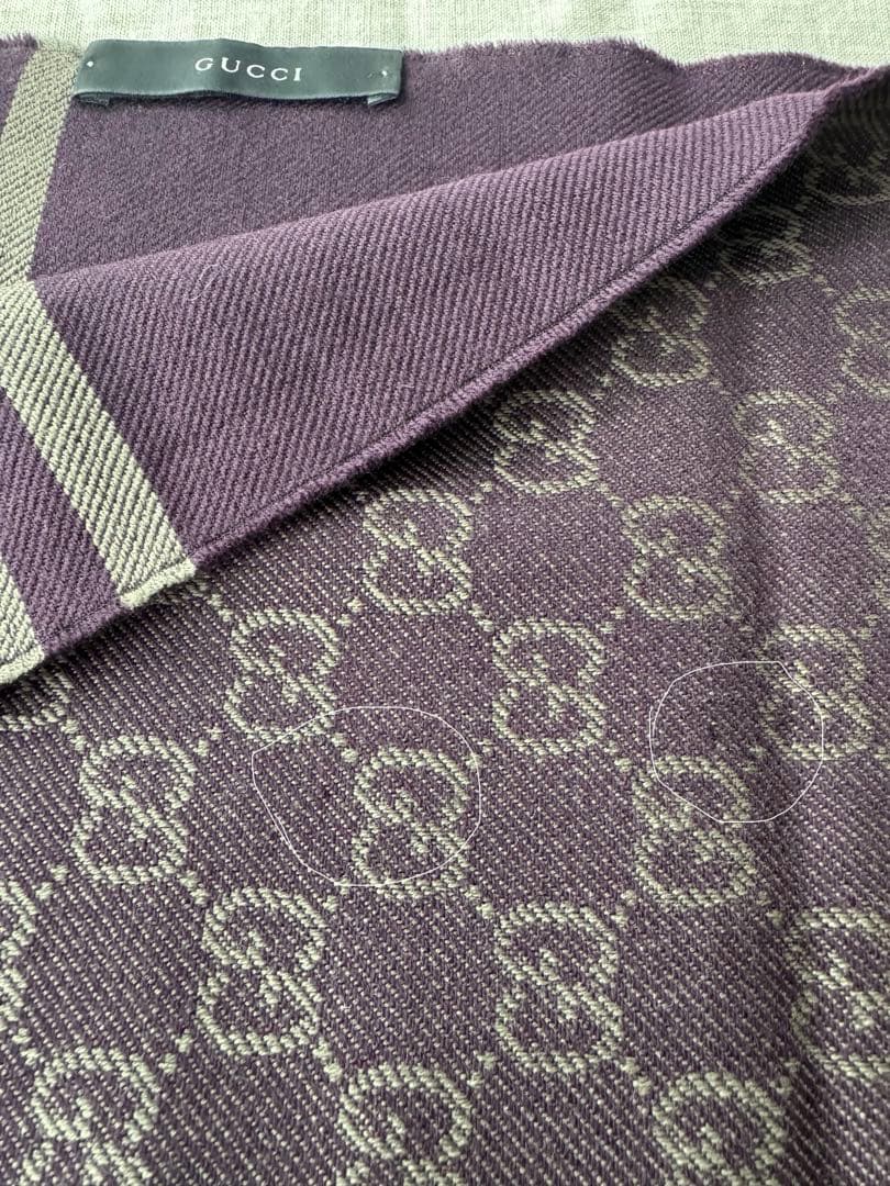 GUCCI グッチ ダークパープル ウール ストール GGパターン マフラー