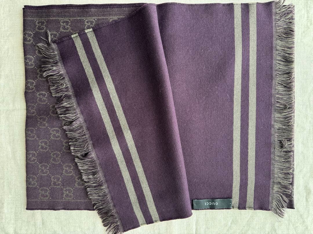GUCCI グッチ ダークパープル ウール ストール GGパターン マフラー