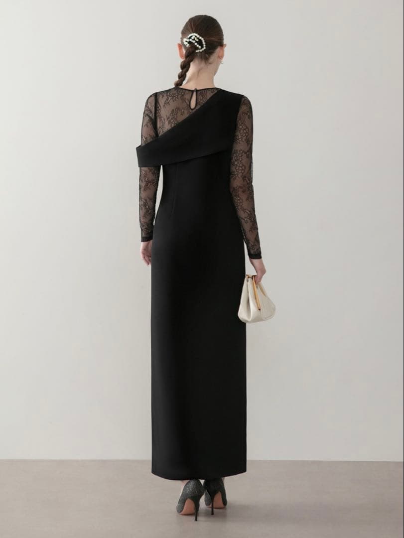 アシンメトリーレースレイヤードフロントスリットセットアップドレス結婚式二次会