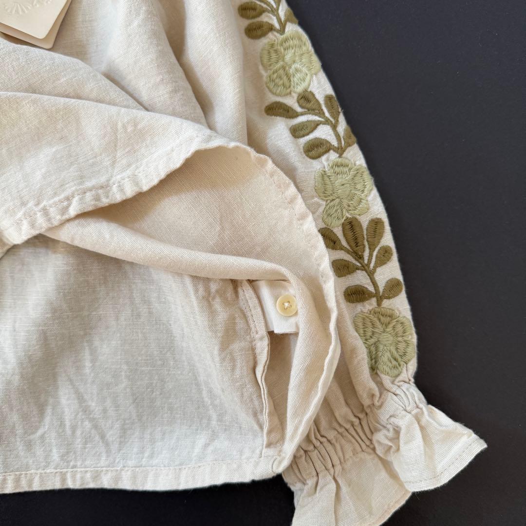 apolina アポリナ 袖刺繍　ブラウス　フリル襟　3-5y