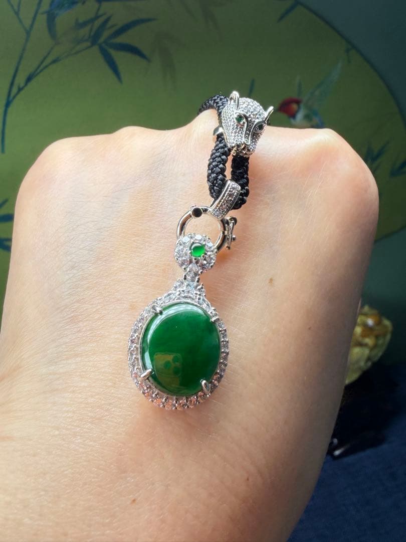 特選品‼️天然A貨翡翠　ロウカン質、特選大粒陽緑ネックレストップ　鑑定書付き