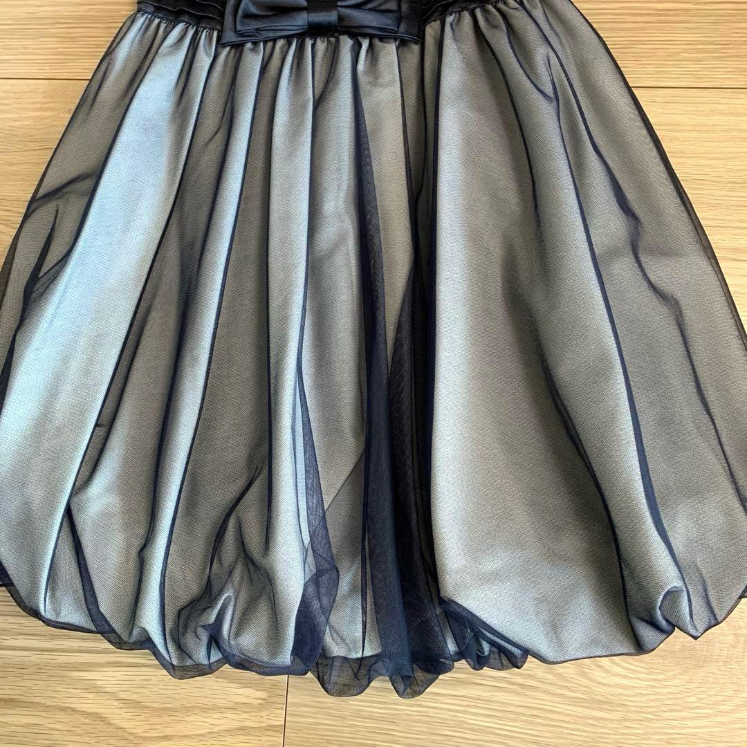 美品　組曲 KUMIKYOKU ネイビー 花柄刺繍 フリル袖 ドレス130