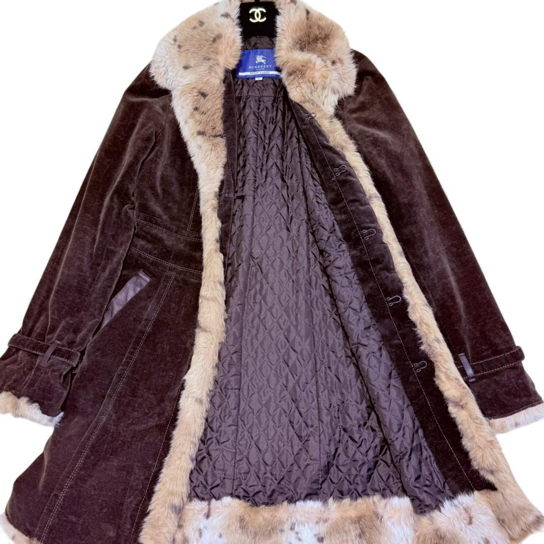 BURBERRY BLUE LABEL ロングコート ブラウン ファーコート
