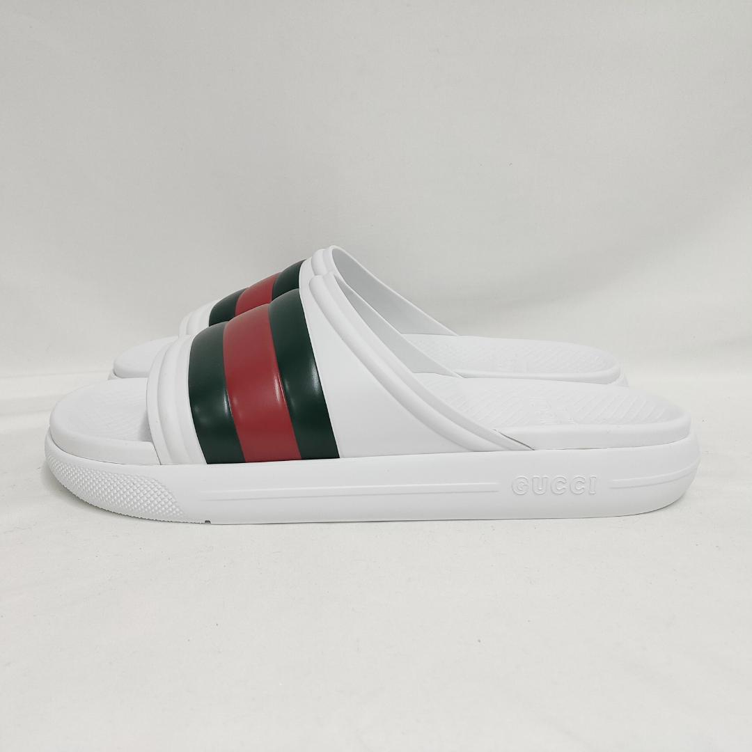 新品 未使用 グッチ ストライプ ラバースライドサンダル ホワイト 27cm相当