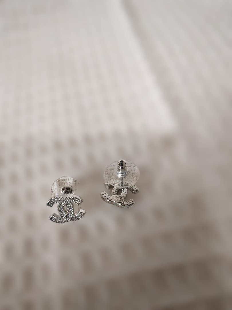 美品 シャネル CCマーク ピアス メタル&ストラス ピアス シルバー