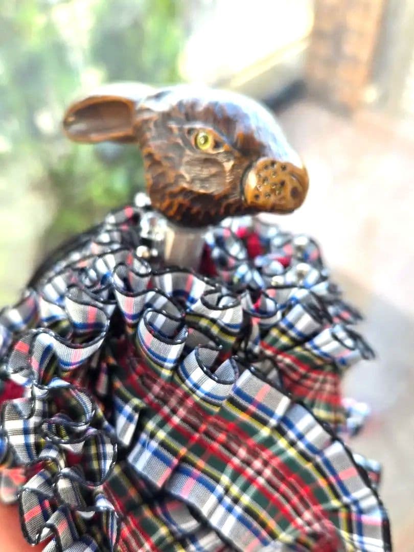 希少チェック柄フリル！ フランスGUY deJEAN ウサギ頭の折りたたみ傘