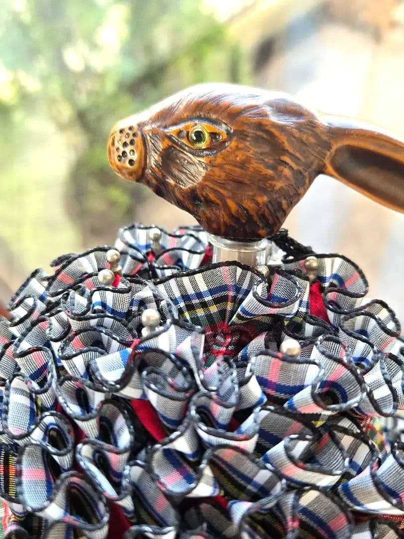 希少チェック柄フリル！ フランスGUY deJEAN ウサギ頭の折りたたみ傘