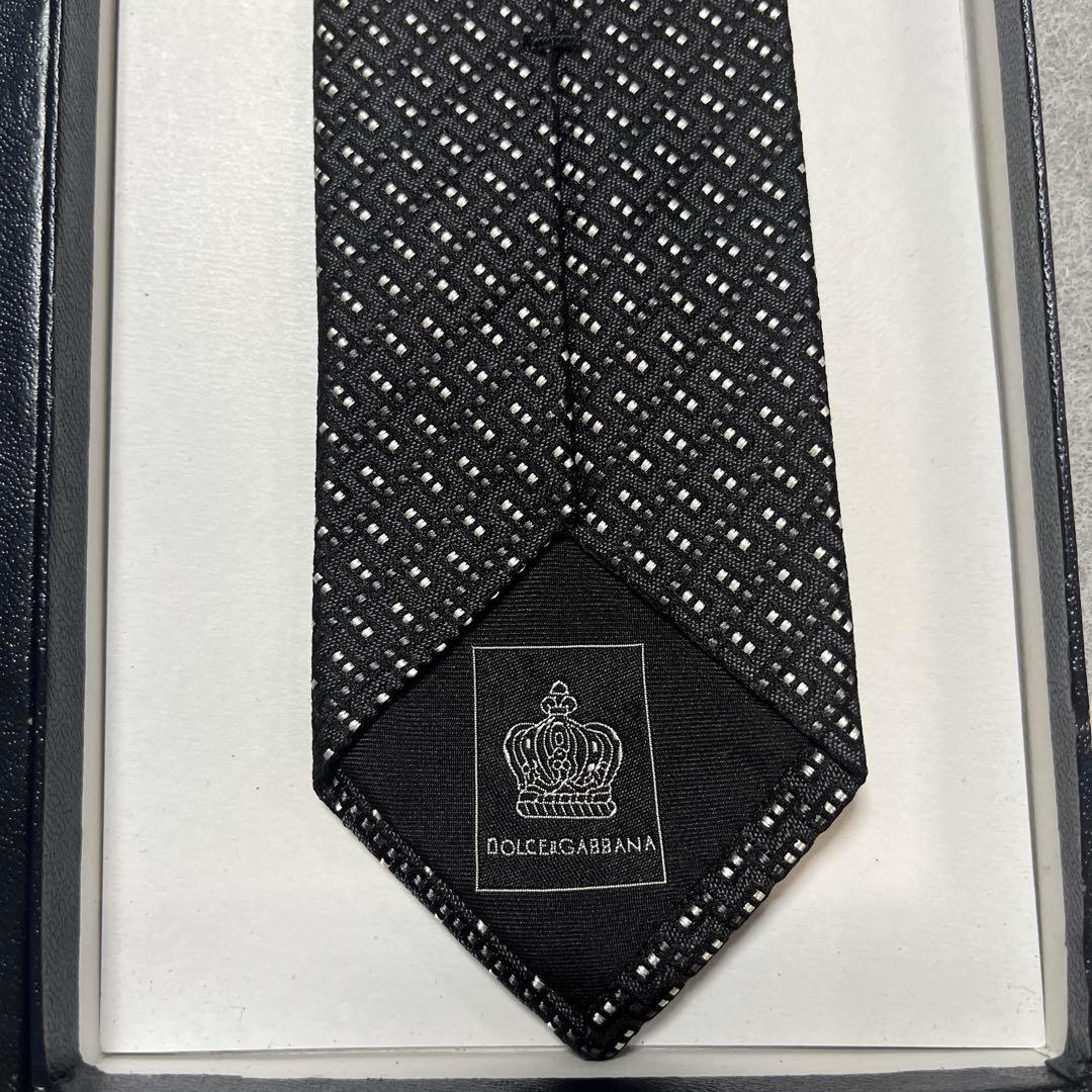 未使用タグ付　ドルチェアンドガッパーナ　ネクタイ　黒　ドット　シルクジャガード