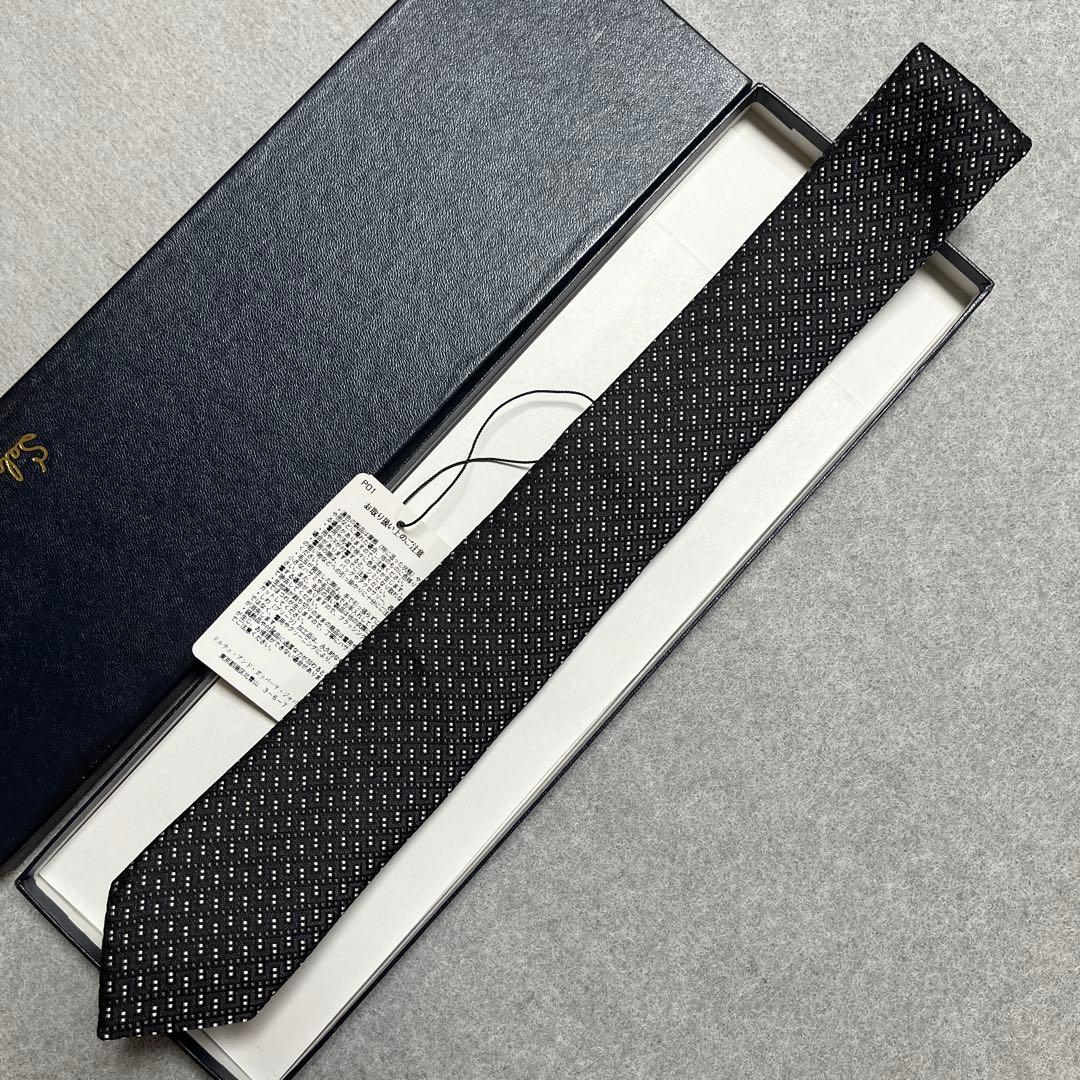 未使用タグ付　ドルチェアンドガッパーナ　ネクタイ　黒　ドット　シルクジャガード